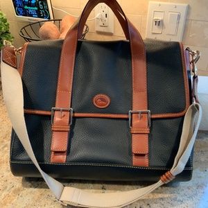 Dooney and Bourke Hunter Black and Tan Leather Messenger Bag